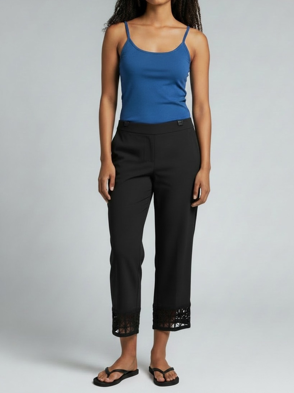 Zac & Rachel Cropped Black Lace-Hem Dress Capri Pants